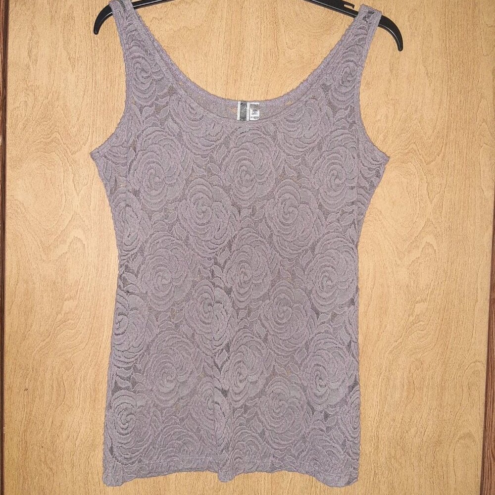 BKE Purplish-Grey / Mauve See Through Rose Tank, SIZE L